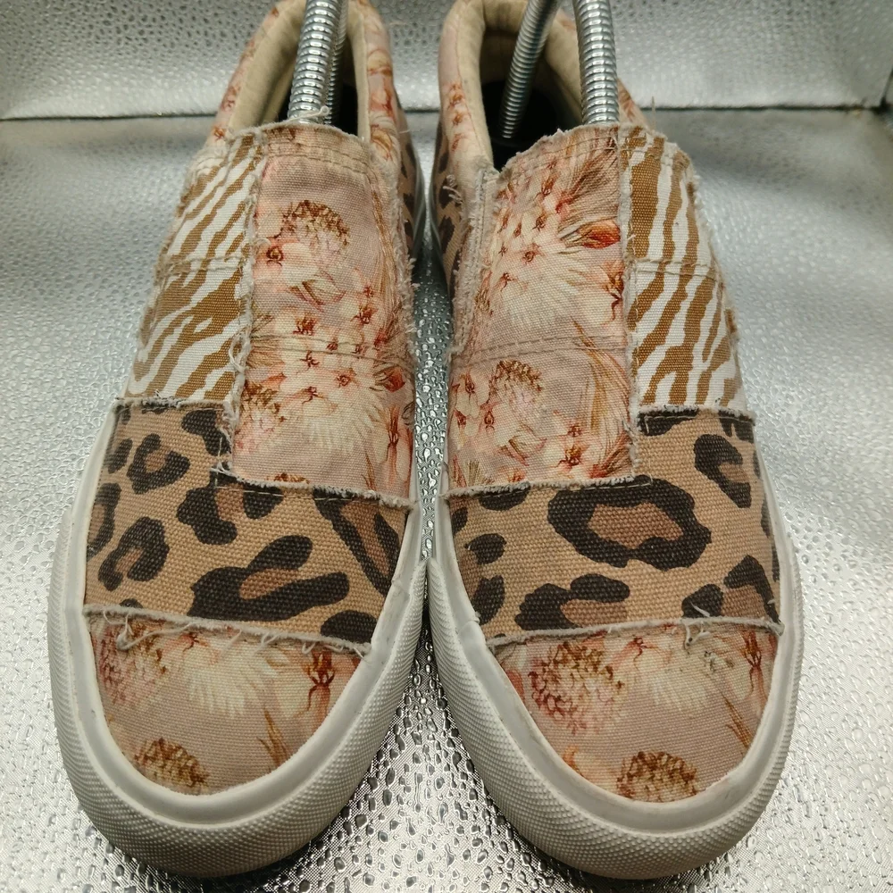 Blowfish Beige/Brown Floral and Leopard Print Sneakers Women's Size 9